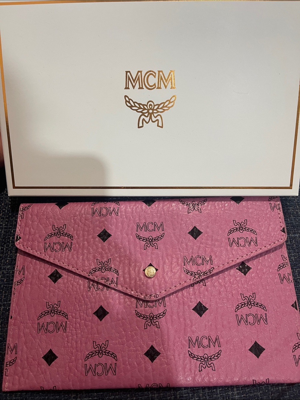 NIB MCM Pink Monogram Envelope Clutch
